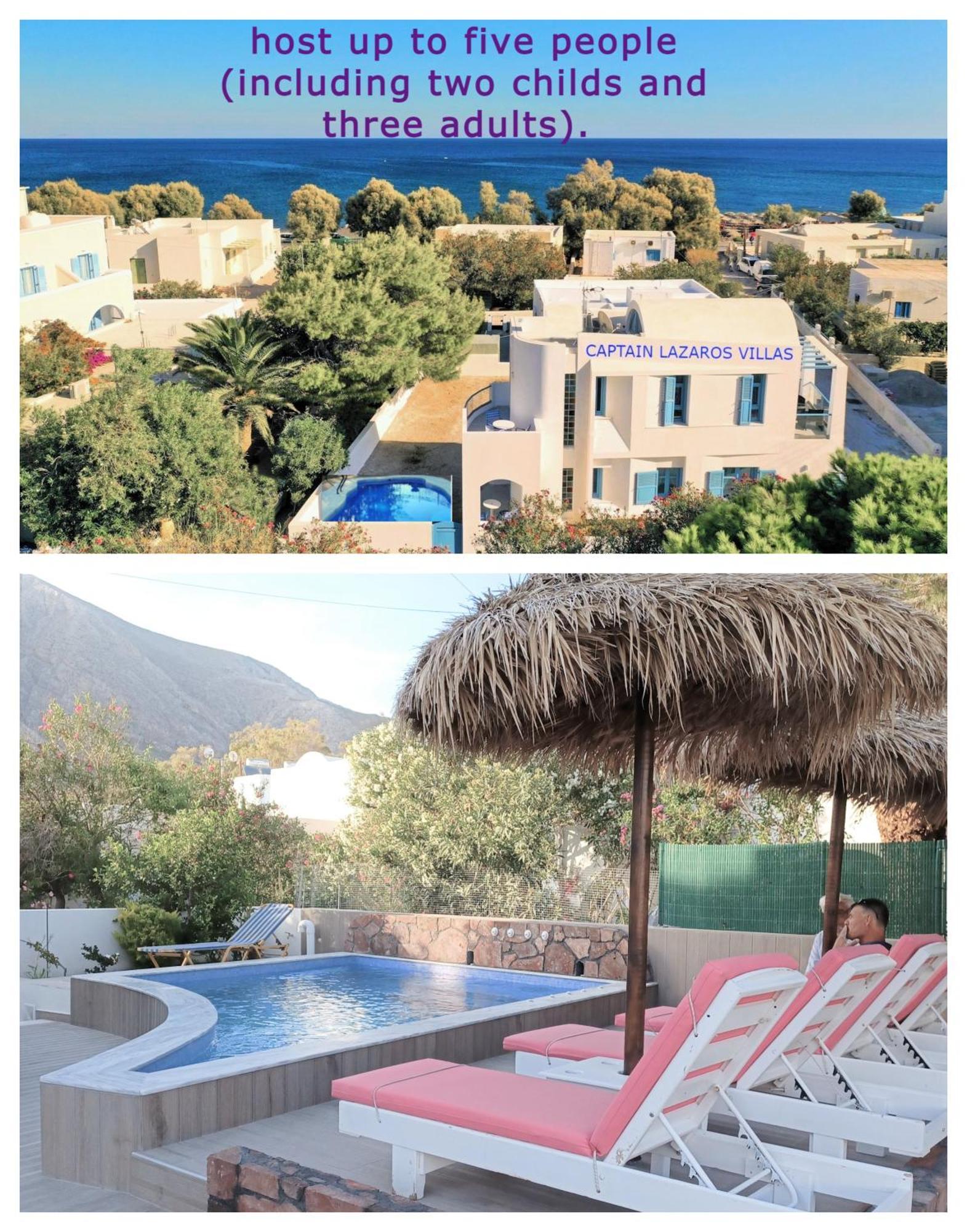 Located By The Sea One Beachfront Private Captain Lazaros Pool Villa With Loft In 750Sqm Spacious Private Plot-Jacuzzi-Sunrelax-Furnished Terace-Gazebo-Private Parking,Sleep 3 Adults And 2 Children, Just Steps From The Black Beach-Seaview Perissa  Dış mekan fotoğraf