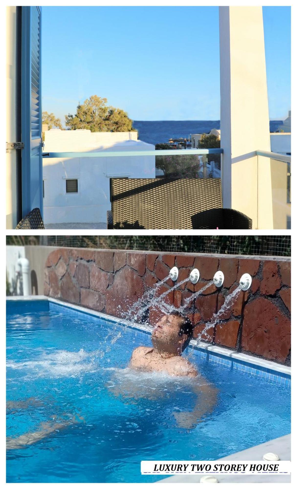 Located By The Sea One Beachfront Private Captain Lazaros Pool Villa With Loft In 750Sqm Spacious Private Plot-Jacuzzi-Sunrelax-Furnished Terace-Gazebo-Private Parking,Sleep 3 Adults And 2 Children, Just Steps From The Black Beach-Seaview Perissa  Dış mekan fotoğraf